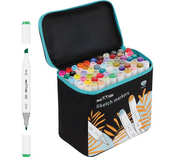 Изображение товара Набор двусторонних маркеров для скетчинга MESHU 60 цветов, основные цвета MS_53431