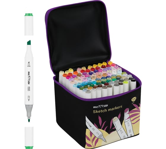 Изображение товара Набор двусторонних маркеров для скетчинга MESHU 100 цветов, основные цвета MS_53455