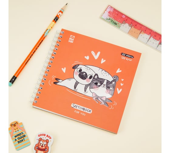 Изображение товара Скетчбук MESHU 60 листов, 150х150 мм, Амурная история, на гребне, выборочный лак, soft-touch MS_53038