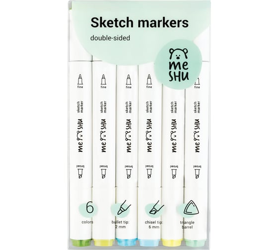 Изображение товара Набор двусторонних маркеров для скетчинга MESHU 6 цветов, морские цвета MS_38254