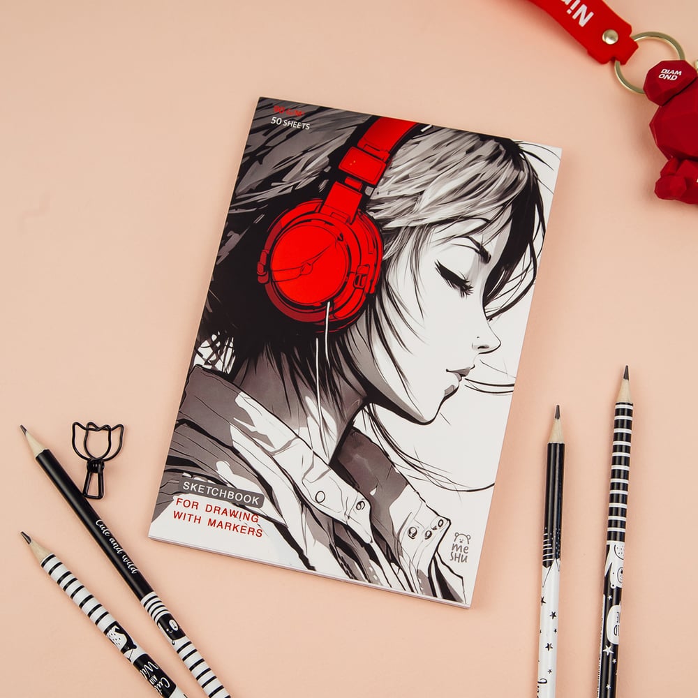 Изображение товара Скетчбук для рисования маркерами MESHU 50 листов, А5, на склейке, Girl and music MS_53574