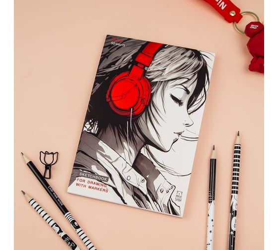 Изображение товара Скетчбук для рисования маркерами MESHU 50 листов, А5, на склейке, Girl and music MS_53574