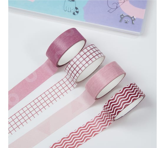 Изображение товара Набор клейких декоративных лент MESHU Pink waves, 4 шт. MS_36903