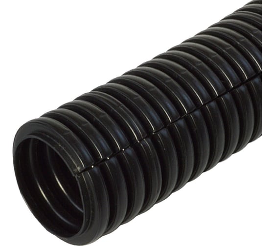 Изображение товара Гофрированная труба Промрукав ПП лёгкая 350 Н безгалогенная HF разрезная черная д20 100м PR02.0064