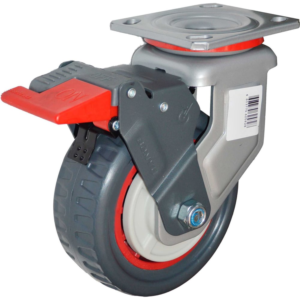 Изображение товара Колесо полиуретановое, протекторное, поворотное с тормозом, 150 мм, Heavy MFK-TORG 1064150 H