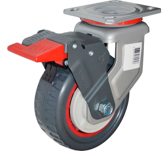 Изображение товара Колесо полиуретановое, протекторное, поворотное с тормозом, 200 мм, Heavy MFK-TORG 1064200 H