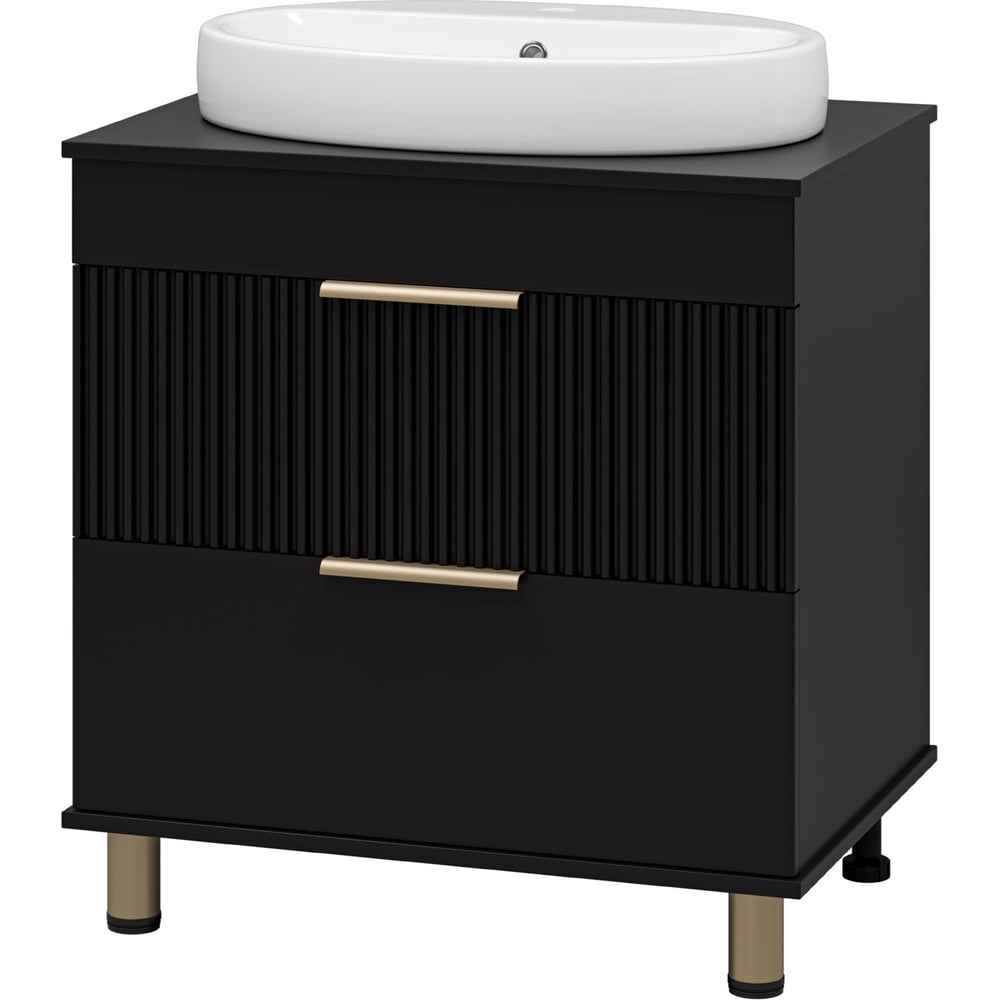 Изображение товара Напольная тумба с раковиной Brevita Enfida 70 2 ящика черная стильная современная