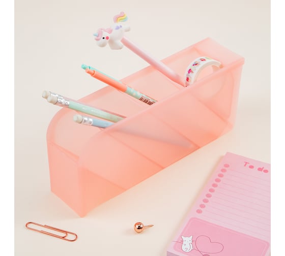 Изображение товара Настольная подставка MESHU 4 отделения, пластиковая, тонированная розовая MS_47708