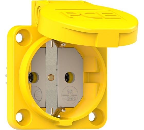 Изображение товара Розетка PCE встр 16а/220v/2p+e/ip54 50x50 подкл. сзади жёлтая 105-0e