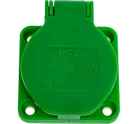 Изображение товара Розетка PCE встр 16а/220v/2p+e/ip54 50x50 подкл. сзади зелёная 105-0u