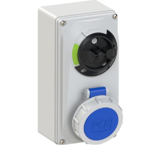 Изображение товара Розетка PCE настенная 16а/220v/1p+n+e/ip67, с выключателем и блокировкой 61132-6