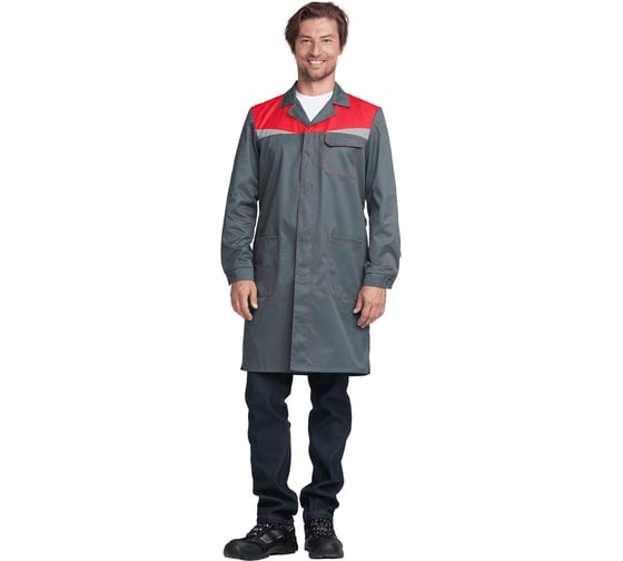 Изображение товара Халат ГК Спецобъединение КМ-10 ЛЮКС, серый-красный, размер 112-116, рост 182-188 Хал 541/112/182