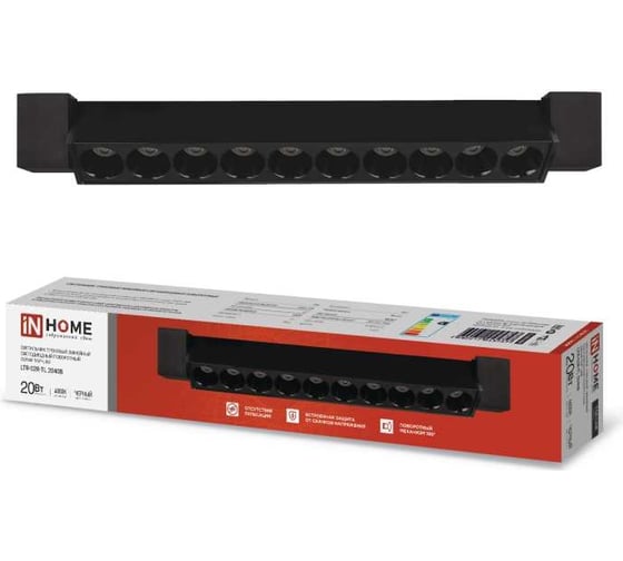 Изображение товара Трековый линейный светодиодный светильник IN HOME ltr-02r-tl 2040b 20вт, 4000к, 345мм, 24гр, черный, серии top-line 4690612045757