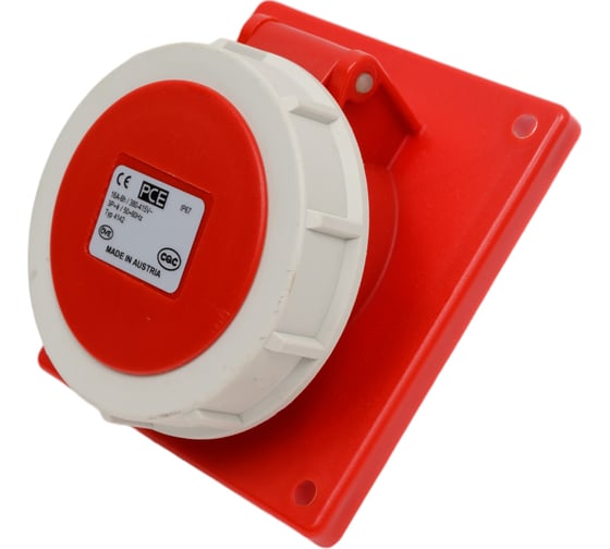 Изображение товара Встраиваемая наклонная розетка PCE 16а/400v/3p+e/ip67, фланец 92x100 4142-6