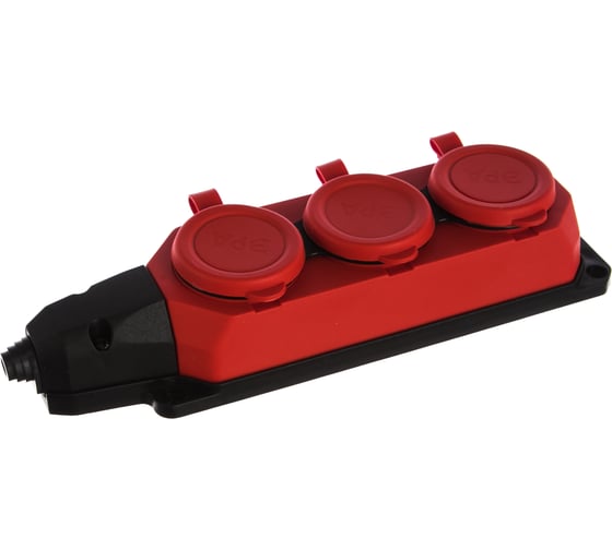 Изображение товара Каучуковая колодка ЭРА K-3e-RED-IP44 с заземлением 3гнезда 16A IP44 красная Б0044552