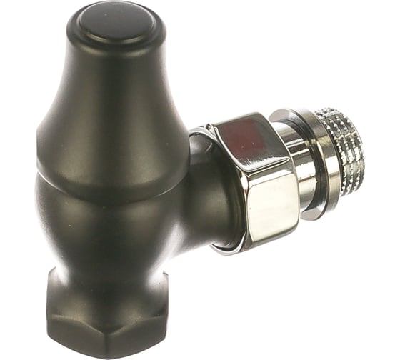 Изображение товара Угловой запорный клапан для радиатора SR Rubinetterie ретро, цвет черный матовый 0341-1500VC0S