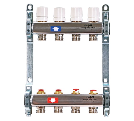 Изображение товара Коллекторная группа Uni-Fitt 1"х3/4", 8 выходов без концевиков, нержавеющая cталь 451B4308