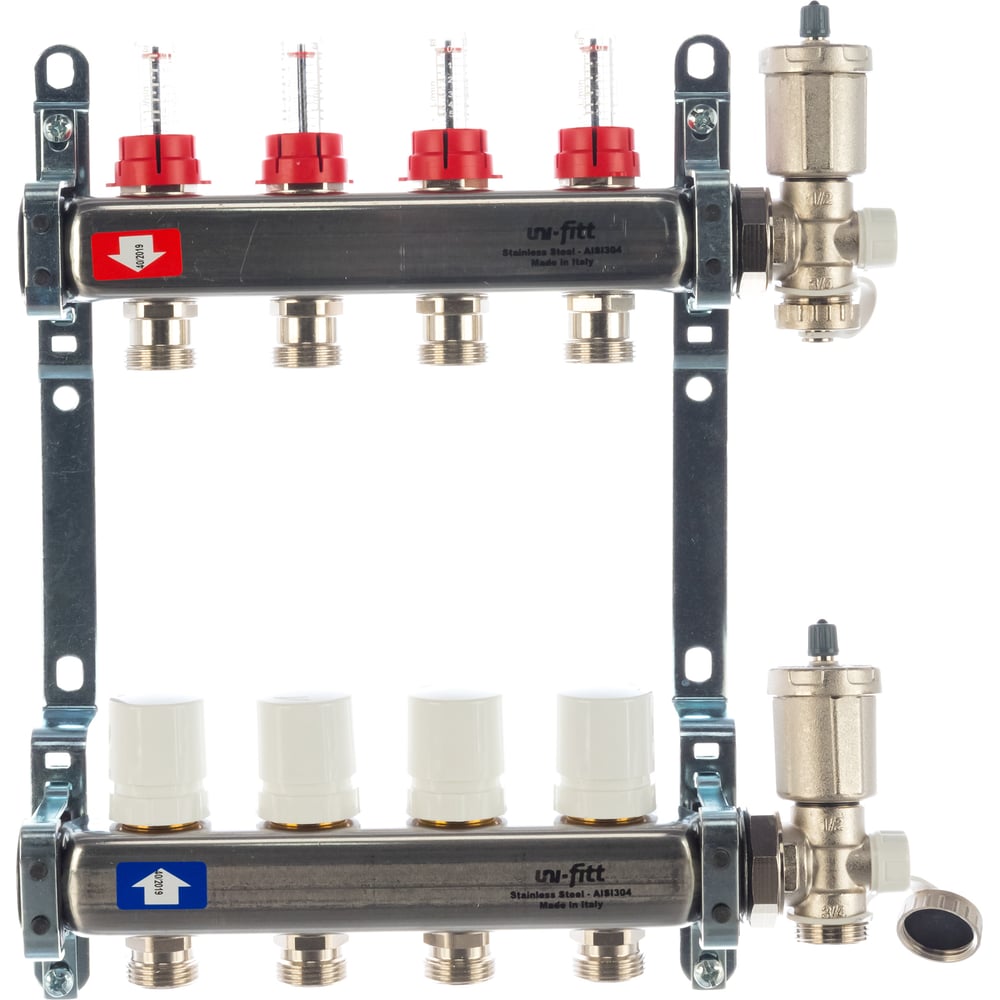 фото Коллекторная группа uni-fitt 1"х3/4", 4 выхода с автоматическими воздухоотводчиками, нержавеющая cталь 450a4304