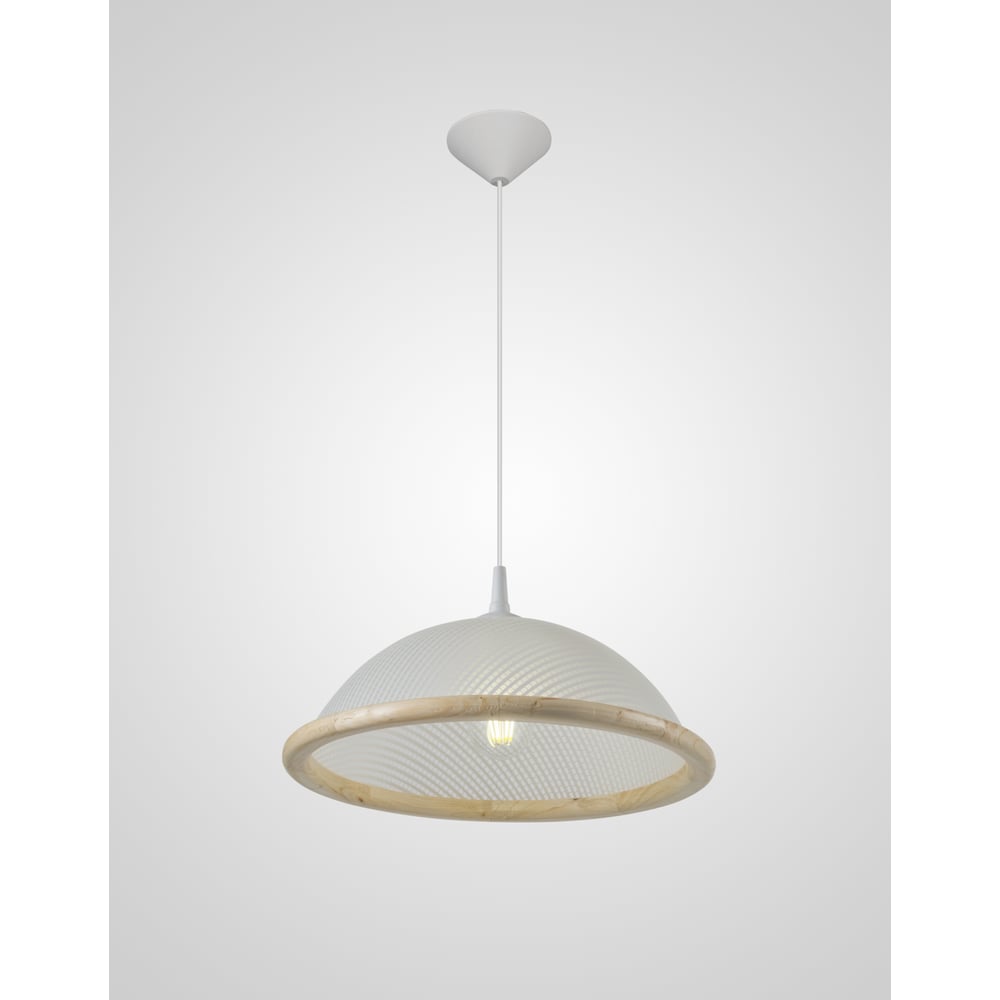 Изображение товара Подвесной светильник Мелодия Света pl-010-1p-400 wt+wood белый с светлым деревом