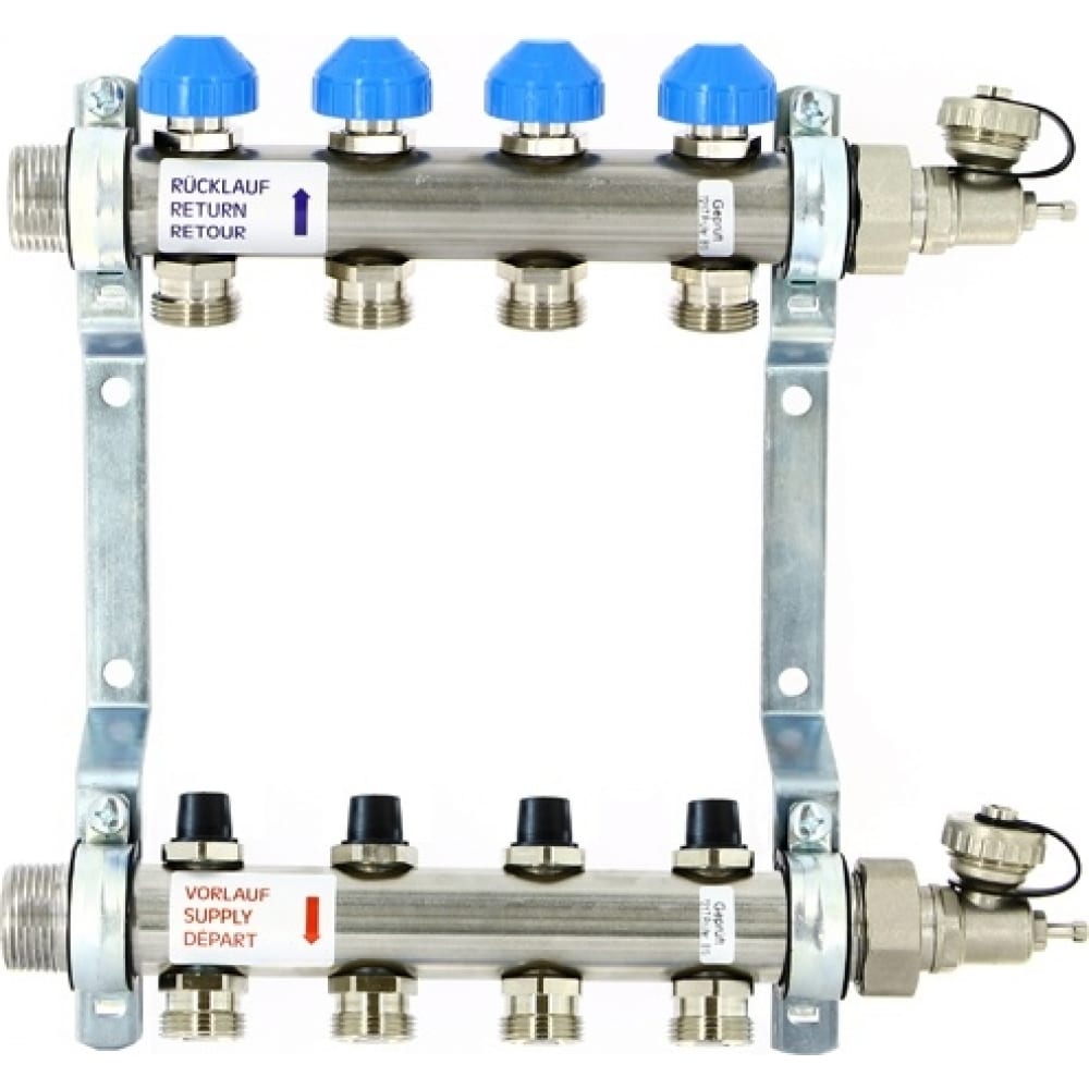 фото Коллекторная группа uni-fitt н 1"х3/4", 7 выходов, нержавеющая сталь 456w4307