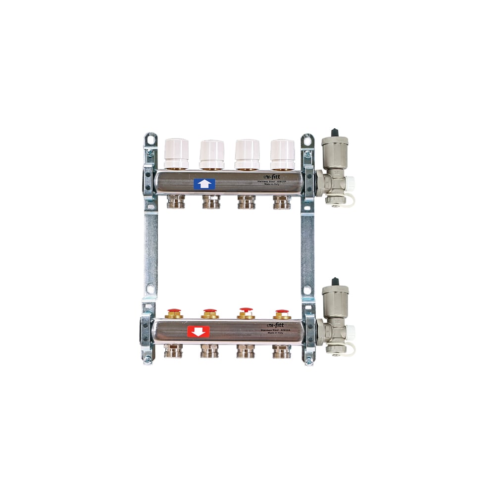 фото Коллекторная группа uni-fitt 1"х3/4", 8 выходов с автоматическими воздухоотводчиками, нержавеющая cталь 451a4308