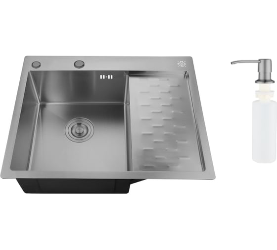 Изображение товара Набор 2 в1 Ростовская мануфактура сантехники: кухонная мойка с правым крылом + дозатор MRK-6350BL-L