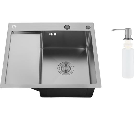 Изображение товара Набор 2 в1 Ростовская мануфактура сантехники: кухонная мойка с левым крылом + дозатор MRK-5851BL-R