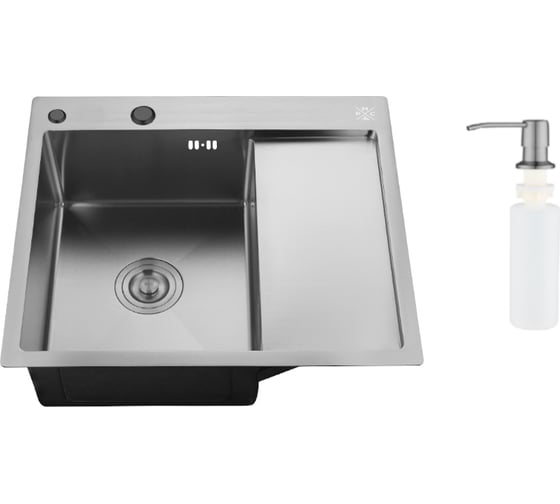 Изображение товара Набор M 2 в1 Ростовская мануфактура сантехники кухонная мойка с правым крылом + дозатор MRK-5851BL-L