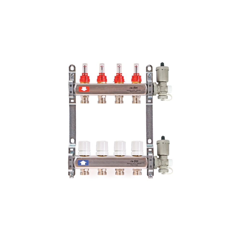 фото Коллекторная группа uni-fitt 1"х3/4", 8 выходов с автоматическими воздухоотводчиками, нержавеющая cталь 450a4308