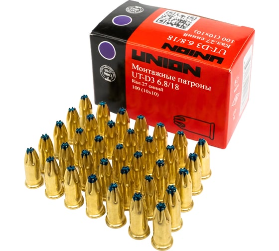 Изображение товара Mонтажные патроны UNION UT-D3 6.8х18 мм, синий, 100 шт. 4631169412623