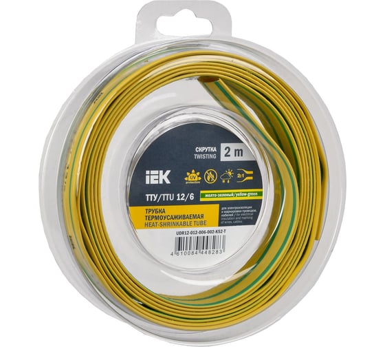 Изображение товара Термоусадочная трубка IEK ТТУ нг-ls 12/6 желто-зеленая (2м/упак) UDR12-012-006-002-K52-T