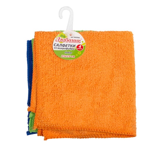 Изображение товара Салфетки для уборки 4 шт ЛЮБАША, 25 x 25 см, микрофибра 603936