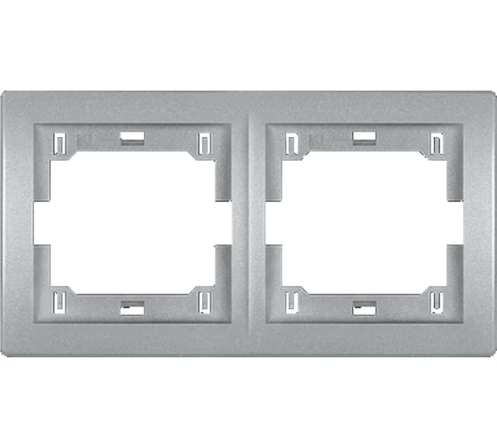 Изображение товара 2-местная горизонтальная рамка Aling-Conel PRESTIGE серебряная без вставки 6701.S