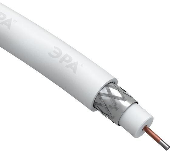Изображение товара Коаксиальный кабель ЭРА RG6U, 75 Ом, CCS/, PVC, цвет белый Б0044597