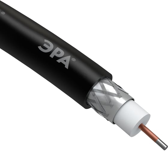 Изображение товара Коаксиальный кабель ЭРА RG6U, 75 Ом, CCS/, PE, цвет черный 100м Б0044601