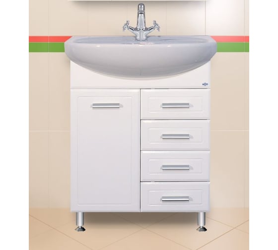 Изображение товара Тумба с раковиной Misty стелла 65, 4 ящика, белая ИП000000599