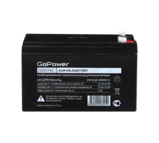 Изображение товара Аккумулятор свинцово-кислотный LA-1270 Security 12V, 7Ah, клеммы T2/F2 GoPower 00-00026689