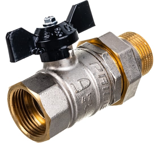 Изображение товара Шаровой кран LD Pride 47.25.В-ГШ.Б латунный, внутренняя резьба/"американка", ручка-бабочка, 1" LD 47.306.25