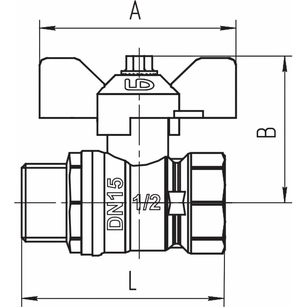 Кран шаровой латунный LD PRIDE Pride 47.20.В-Н.Б Ду 20 Ру 40 бабочка с биркой LD 47.312.20