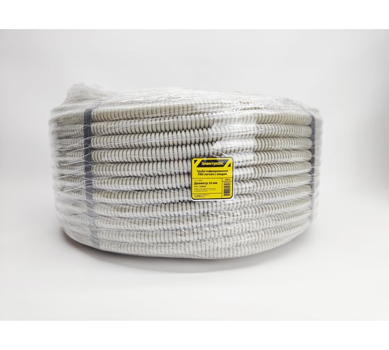 Изображение товара Гофрированная труба ЭлектроБС ПВХ легкая,серая с/з д16 (100м/уп) 100016 10016