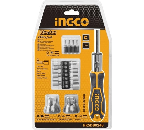 Изображение товара Реверсивная отвертка с битами INGCO 16 шт. бит, 24 шт. HKSDB0248