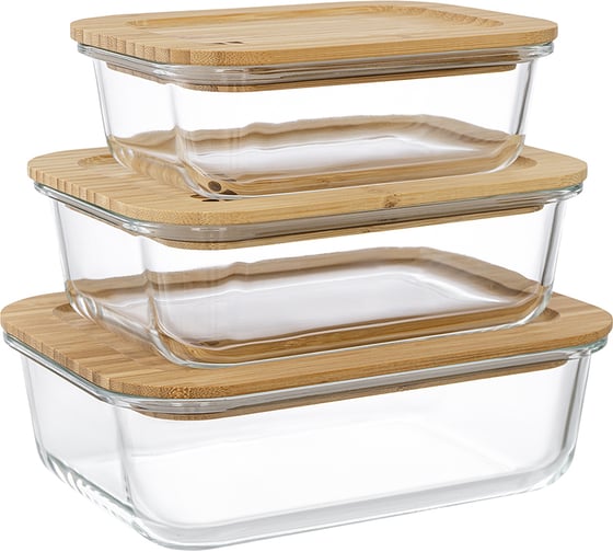 Изображение товара Набор контейнеров для запекания и хранения с крышками из бамбука Smart Solutions 3 шт. SS000045