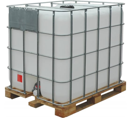 Изображение товара Емкость с краном на деревянном поддоне ТАРА п/э, куб.1000л, белая 01185