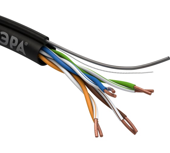 Изображение товара Кабель ЭРА витая пара U/UTP Cat 5e 4x2x24 AWG CU PE ТРОС OUTDOOR 305м Б0044432