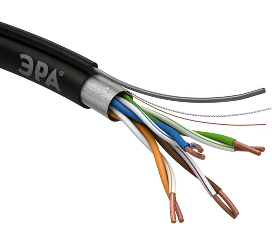 Изображение товара Кабель ЭРА витая пара F/UTP Cat5e 4x2x24 AWG CU PE ТРОС OUTDOOR 305м Б0044690