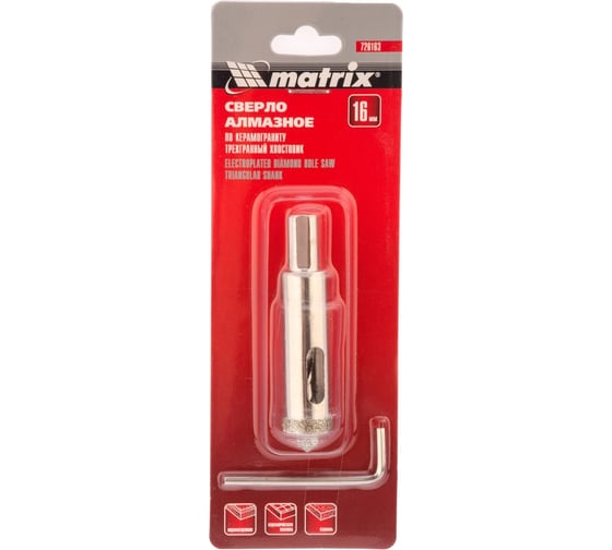 Изображение товара Сверло алмазное по керамограниту (16х67 мм; 3-гранный хвостовик) MATRIX 726163