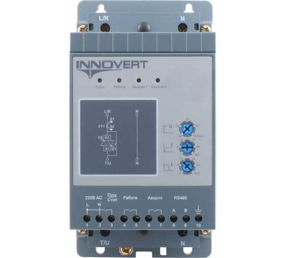 Изображение товара Устройство плавного пуска INNOVERT номинальный ток 2,2 а, питание управления 24в dc, rs-485 SSD112D43E