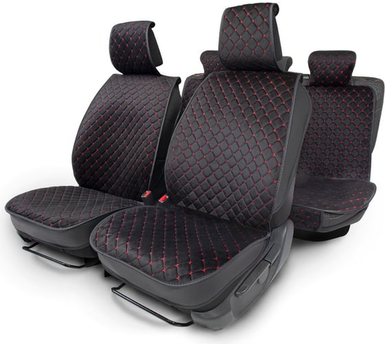 Изображение товара Каркасные накидки на весь салон , 5 шт. материал алькантара, контрастная прострочка ромб, закрытые торцы сидений и спинки, закрытая спинка с двумя карманам CarPerformance CUS-2015 BK/RD