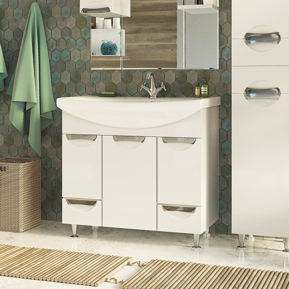 Изображение товара Тумба с раковиной Misty орхидея 75 белая для ванной стильная современная