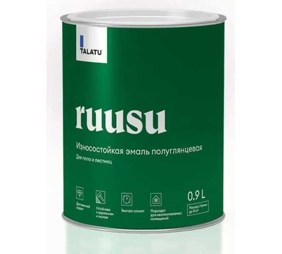 Изображение товара Износостойкая эмаль TALATU полуглянцевая для пола и лестниц База А Ruusu 0,9 л, 270976
